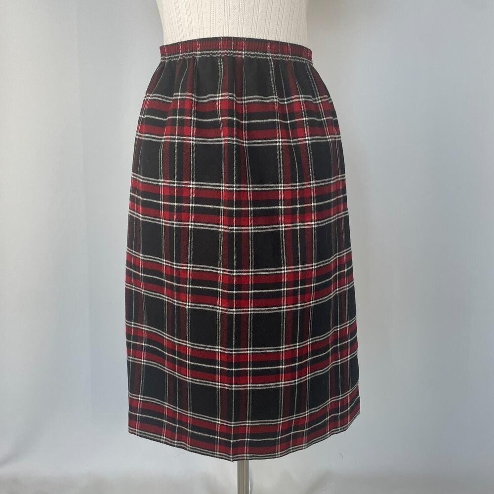 Plaid Pencil Skirt Size Medium Black Red Tartan Preppy Dark Academia Pull On